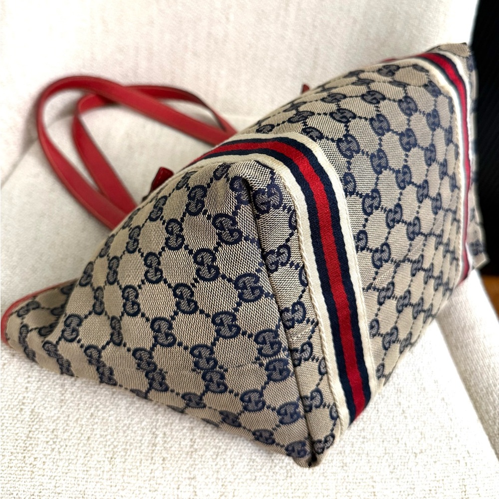 Authentic Gucci Sherry Line tote bag grey canvas red leather - Picture 15 of 16
